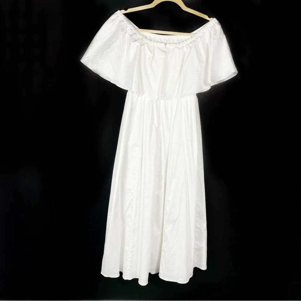 Reformation White Off-Shoulder Midi Dress - Picture 6 of 8